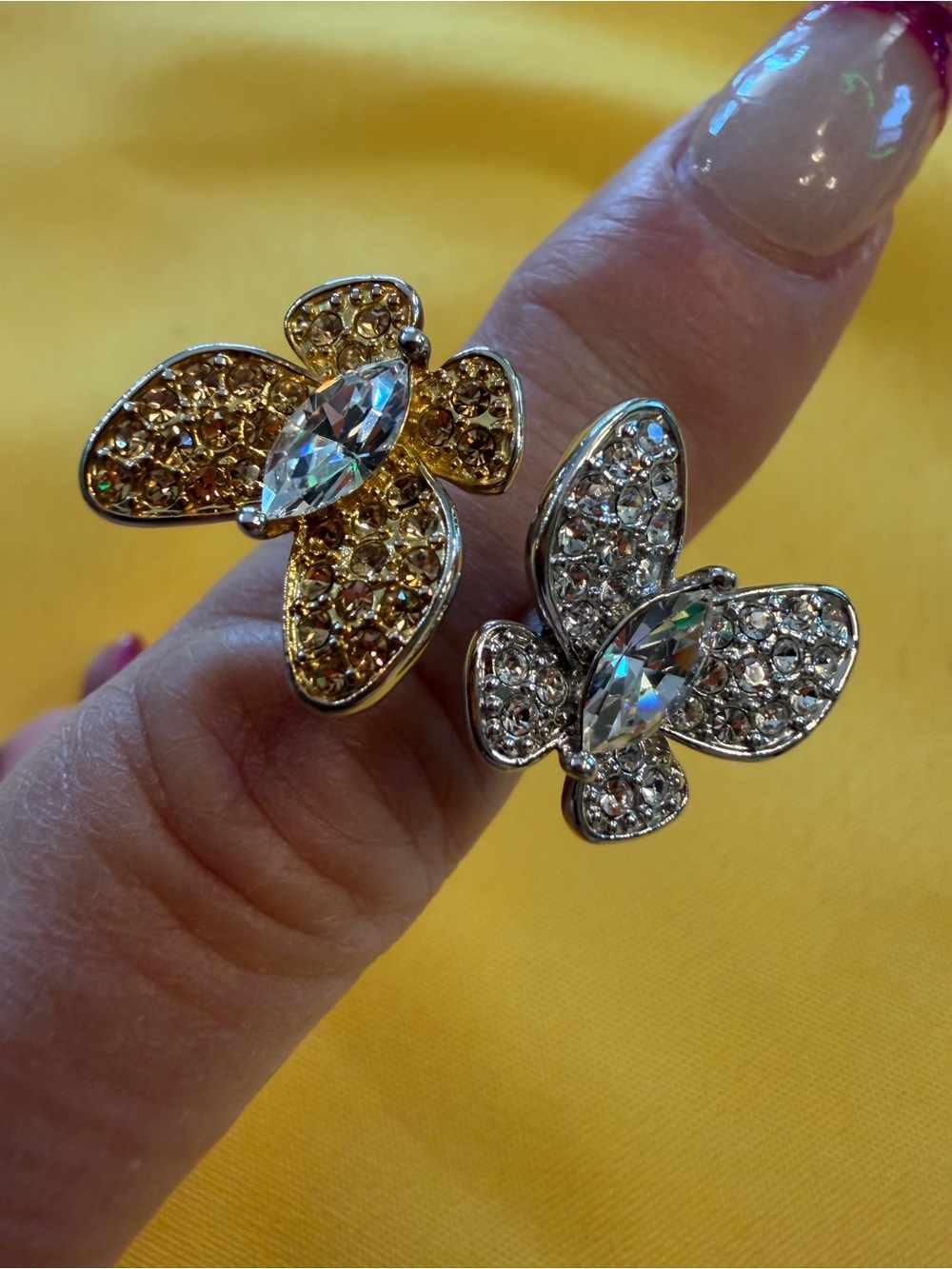 Park Lane Two-Tone Crystal Butterfly Ring Size 7 Adjustable